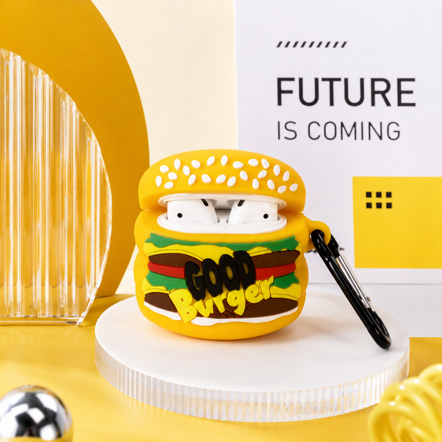 Coque en Silicone Hamburger Compatible avec AirPods, Housse d'écouteurs Antichoc Mignonne avec Lanière