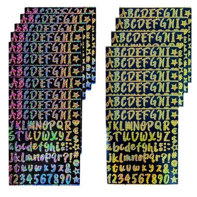 Pegatinas de Letras y Números Holográficos Láser DIY de 1 Pulgada en Stock, Autoadhesivas, Impermeables y a Prueba de Aceite para Clasificación de Laboratorio