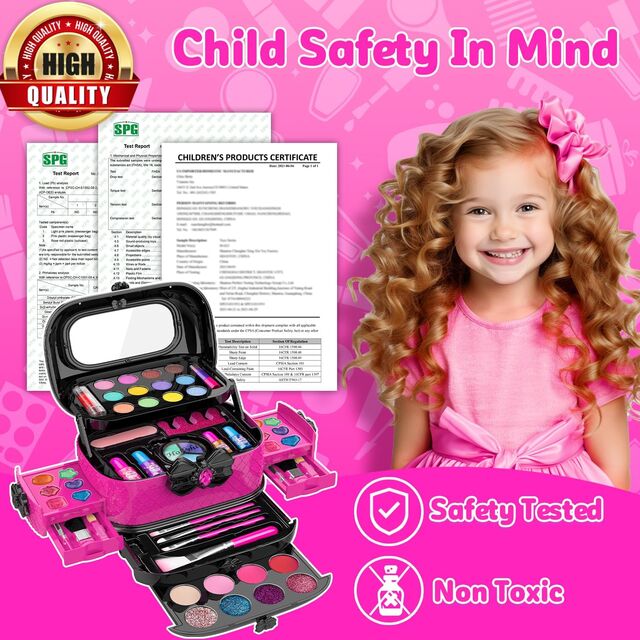 Beliebte Wahl 58-teiliges Waschbares Mädchen-Make-up-Set, Prinzessinnen-Kosmetik-Kit mit Spiegel, Verkleidungsspielzeug als Geburtstagsgeschenk für Kinder