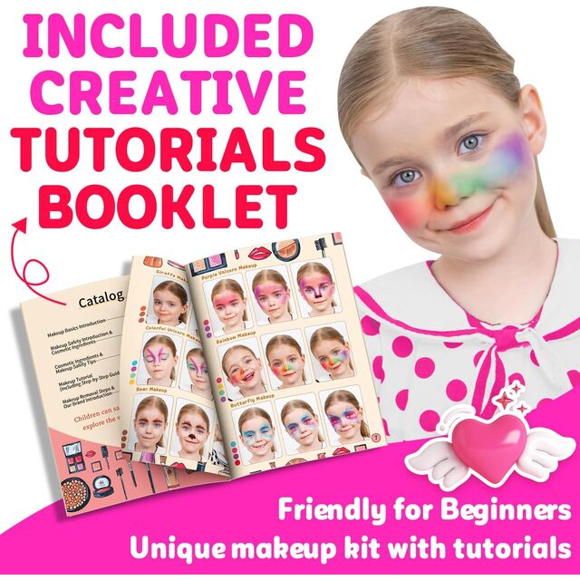 Beliebte Wahl 58-teiliges Waschbares Mädchen-Make-up-Set, Prinzessinnen-Kosmetik-Kit mit Spiegel, Verkleidungsspielzeug als Geburtstagsgeschenk für Kinder