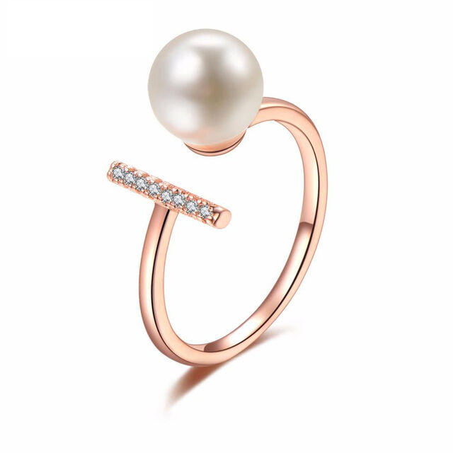 Anéis Decorativos de Dedo da Moda Feminina com Pérolas Incrustadas em Prata 925