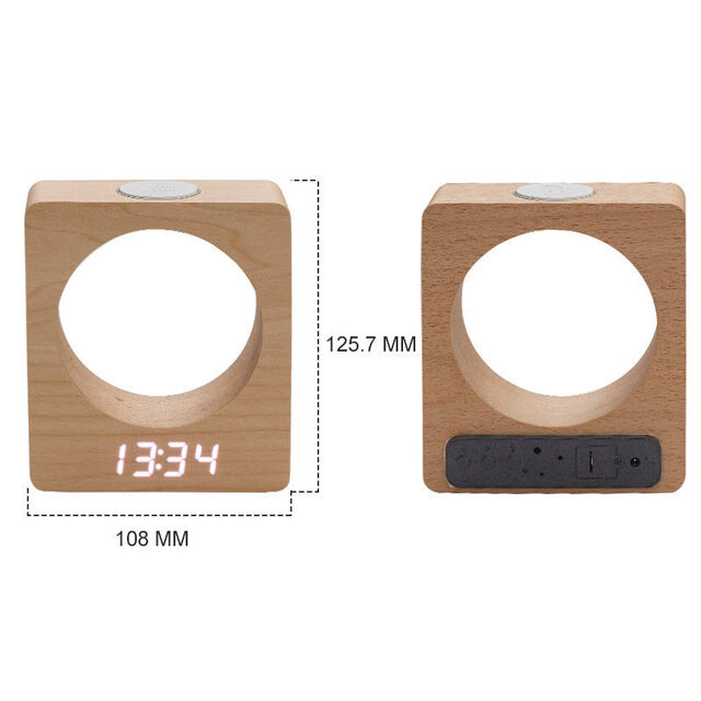 Lâmpadas de mesa digitais LED de cubo de madeira maciça com despertador e luz noturna