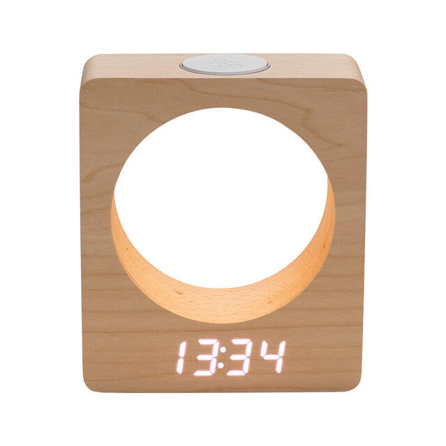 Lâmpadas de mesa digitais LED de cubo de madeira maciça com despertador e luz noturna