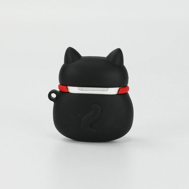 Coque AirPods 3D Chat de la Fortune Noir Mignon, Housse de Protection en Silicone Chat Porte-Bonheur, Étui Écouteurs Anti-Choc avec Porte-Clés