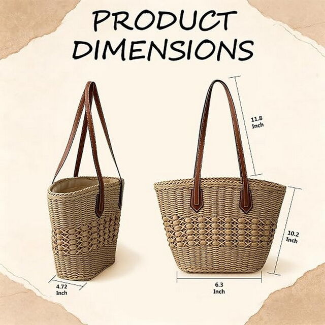 Sac Cabas en Paille Tissé pour Plage Femme, Grand Sac à Bandoulière Boho pour Vacances d'Été