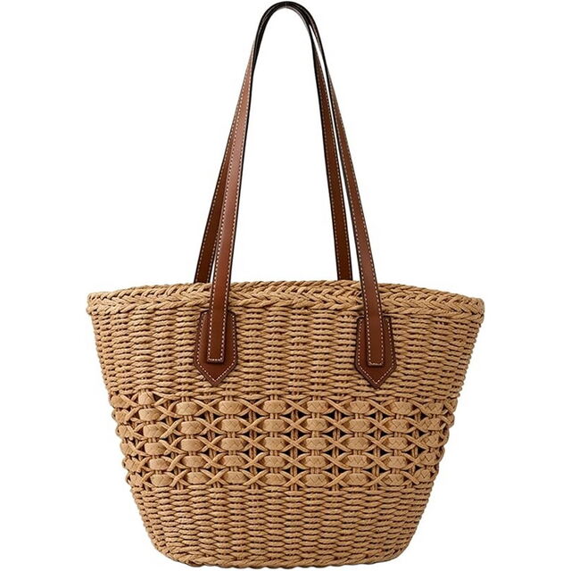 Sac Cabas en Paille Tissé pour Plage Femme, Grand Sac à Bandoulière Boho pour Vacances d'Été