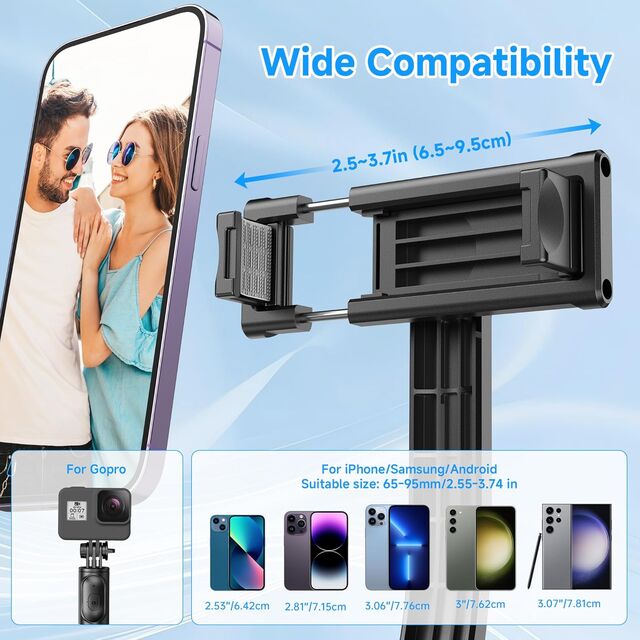Palo Selfie Extensible con Trípode y Control Remoto Inalámbrico - Soporte Portátil y Ligero para Teléfono