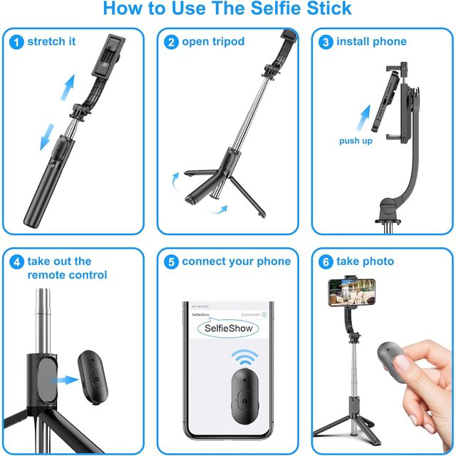 Palo Selfie Extensible con Trípode y Control Remoto Inalámbrico - Soporte Portátil y Ligero para Teléfono