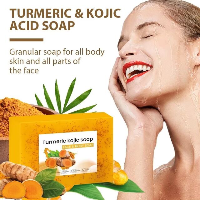 Savon Solide Naturel Vegan Curcuma Citron pour Soins de la Peau - Anti-Acné, Blanchissant, Savon Artisanal pour le Visage et le Bain