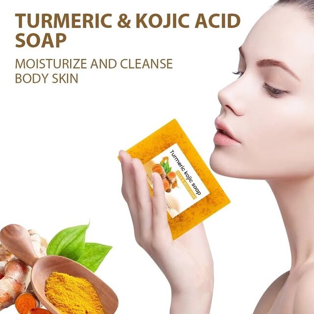 Savon Solide Naturel Vegan Curcuma Citron pour Soins de la Peau - Anti-Acné, Blanchissant, Savon Artisanal pour le Visage et le Bain
