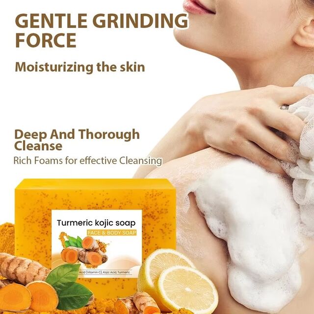 Savon Solide Naturel Vegan Curcuma Citron pour Soins de la Peau - Anti-Acné, Blanchissant, Savon Artisanal pour le Visage et le Bain