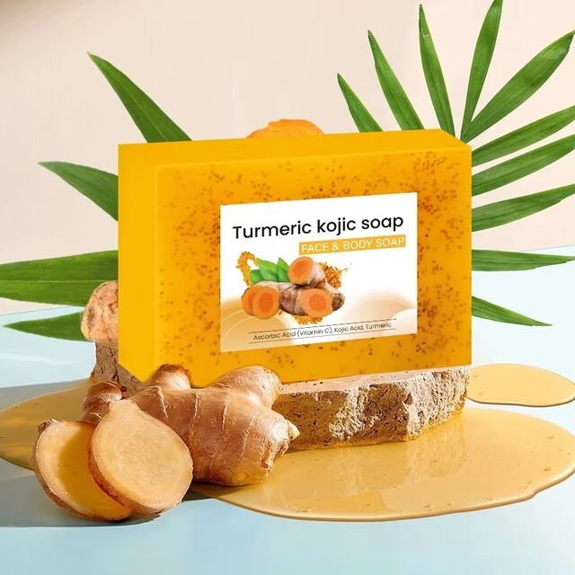 Savon Solide Naturel Vegan Curcuma Citron pour Soins de la Peau - Anti-Acné, Blanchissant, Savon Artisanal pour le Visage et le Bain