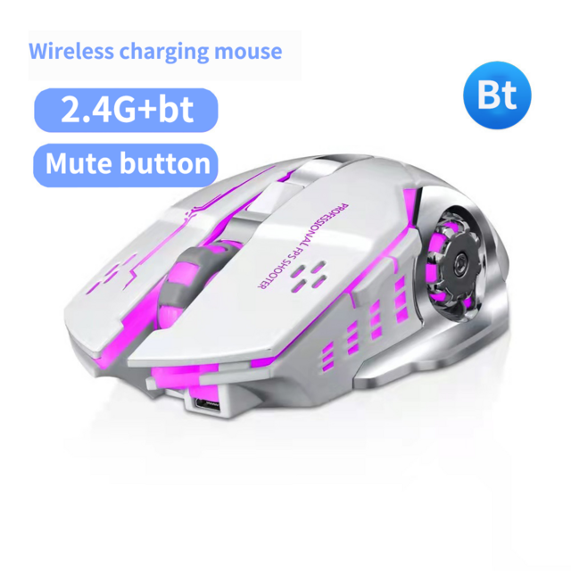 Souris de Jeu Sans Fil RGB, Rechargeable avec Bouton Mute - Périphérique Universel pour Ordinateur