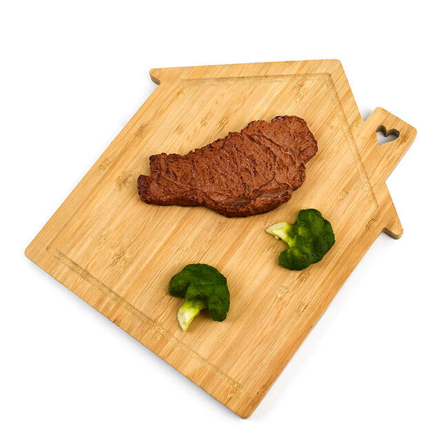 Tabla de cortar de bambú con borde vivo, con forma de casa, bandeja para embutidos y aperitivos