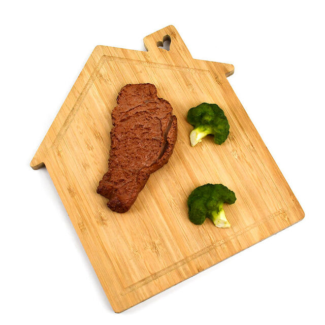 Tabla de cortar de bambú con borde vivo, con forma de casa, bandeja para embutidos y aperitivos