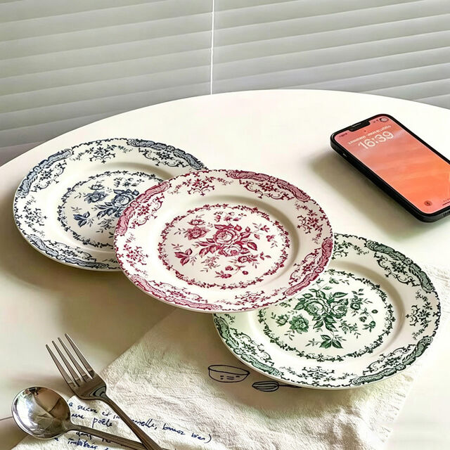 Plato de Cena Cerámico con Estampado Floral, Apto para Horno, Vajilla para Bodas