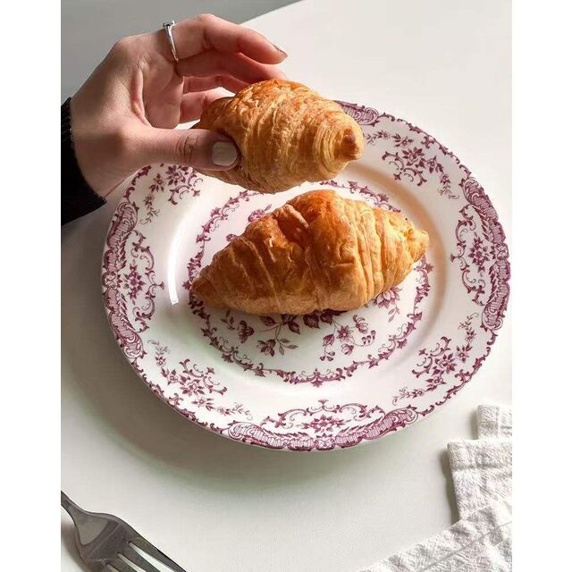 Plato de Cena Cerámico con Estampado Floral, Apto para Horno, Vajilla para Bodas