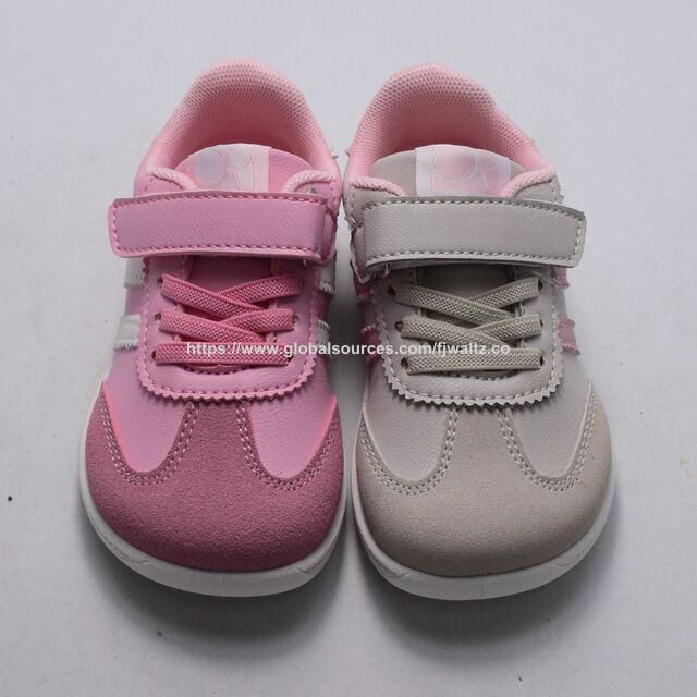 Wholesale Toddler Retro German Trainer Sneakers, Microfiber Upper EVA Sole Hook & Loop Casual Walking Shoes For Little Kids Girls