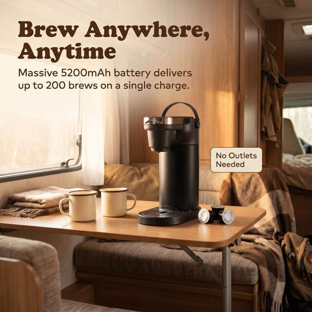 COKAFEGO CF01 Wireless Outdoor Coffee Station Cordless K Cup Coffee Maker with 60oz Vacuum Insulated Water Tank Built in Rechar
