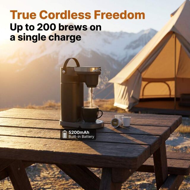 COKAFEGO CF01 Wireless Outdoor Coffee Station Cordless K Cup Coffee Maker with 60oz Vacuum Insulated Water Tank Built in Rechar