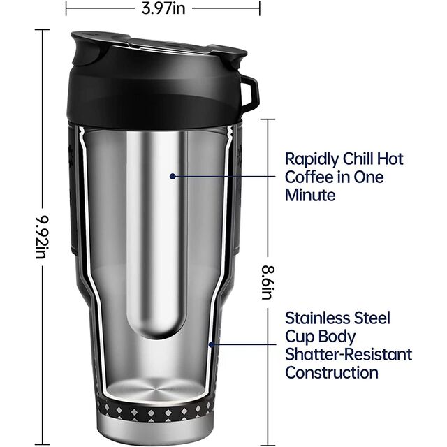 Zero Dilution Iced Drink Tumbler, Patented Instant Chiller Stainless Steel Cup, 30oz Double Wall Vacuum Insulated Cold Brew CUP