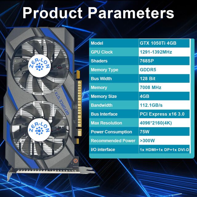 GTX 1050 Ti Gaming Graphics Card 4GB GDDR5 128Bit PCIe3.0 DP HDMI DVI for PC Gaming Office