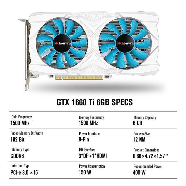 GTX1660 Super Graphics Card 6GB GDDR6 192-bit Dual Fans, Desktop Gaming GPU for PC Assembly Wholesale