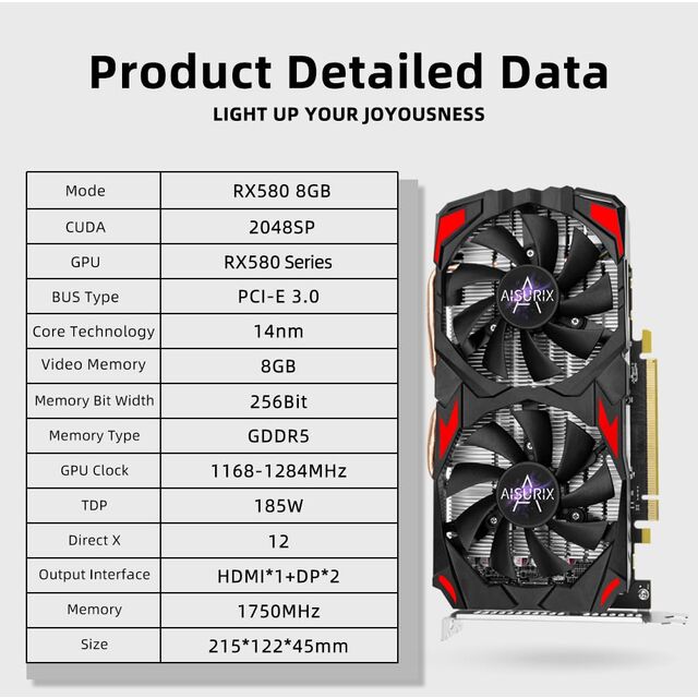 RX580 Graphics Card 8GB GDDR5 256-bit Dual Fans, Desktop 2K Gaming GPU for PC Integrator Wholesale