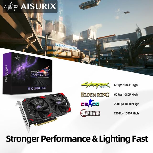 RX580 Graphics Card 8GB GDDR5 256-bit Dual Fans, Desktop 2K Gaming GPU for PC Integrator Wholesale