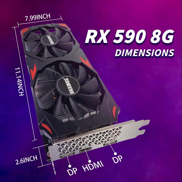RX 590 Graphics Card 8GB GDDR5 2304SP 256bit Dual Fan, DPx2+HDMI Output PCIe3.0 Gaming GPU Bulk Wholesale