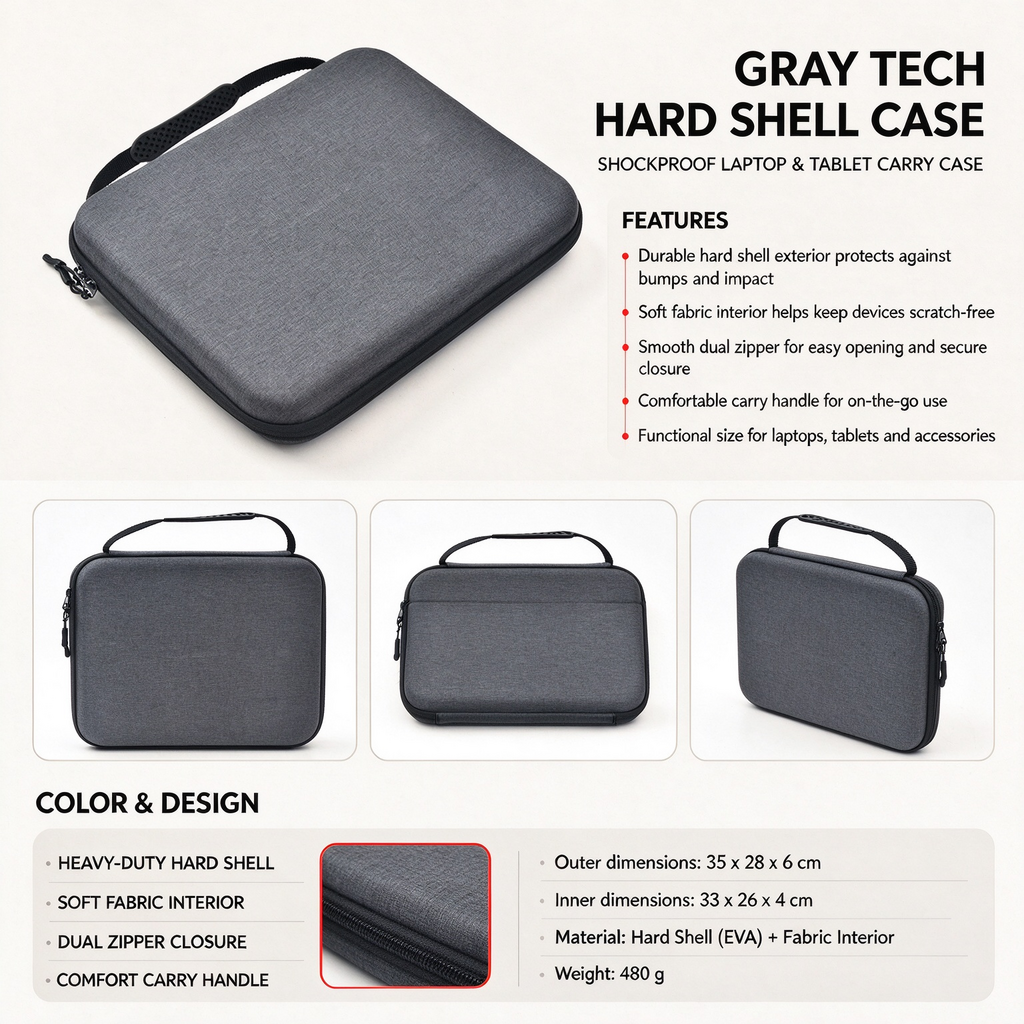 Gray Tech Shockproof EVA Hard Shell Laptop & Tablet Carrying Case ...