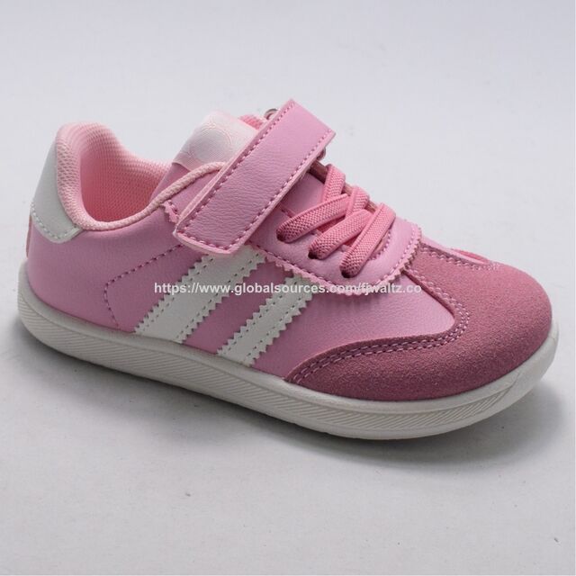 Wholesale Toddler Retro German Trainer Sneakers, Microfiber Upper EVA Sole Hook & Loop Casual Walking Shoes For Little Kids Girls