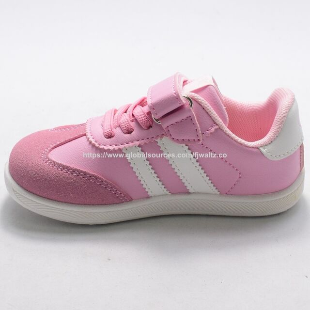 Wholesale Toddler Retro German Trainer Sneakers, Microfiber Upper EVA Sole Hook & Loop Casual Walking Shoes For Little Kids Girls
