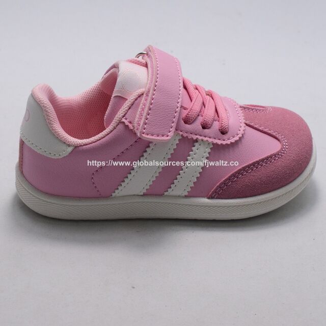 Wholesale Toddler Retro German Trainer Sneakers, Microfiber Upper EVA Sole Hook & Loop Casual Walking Shoes For Little Kids Girls