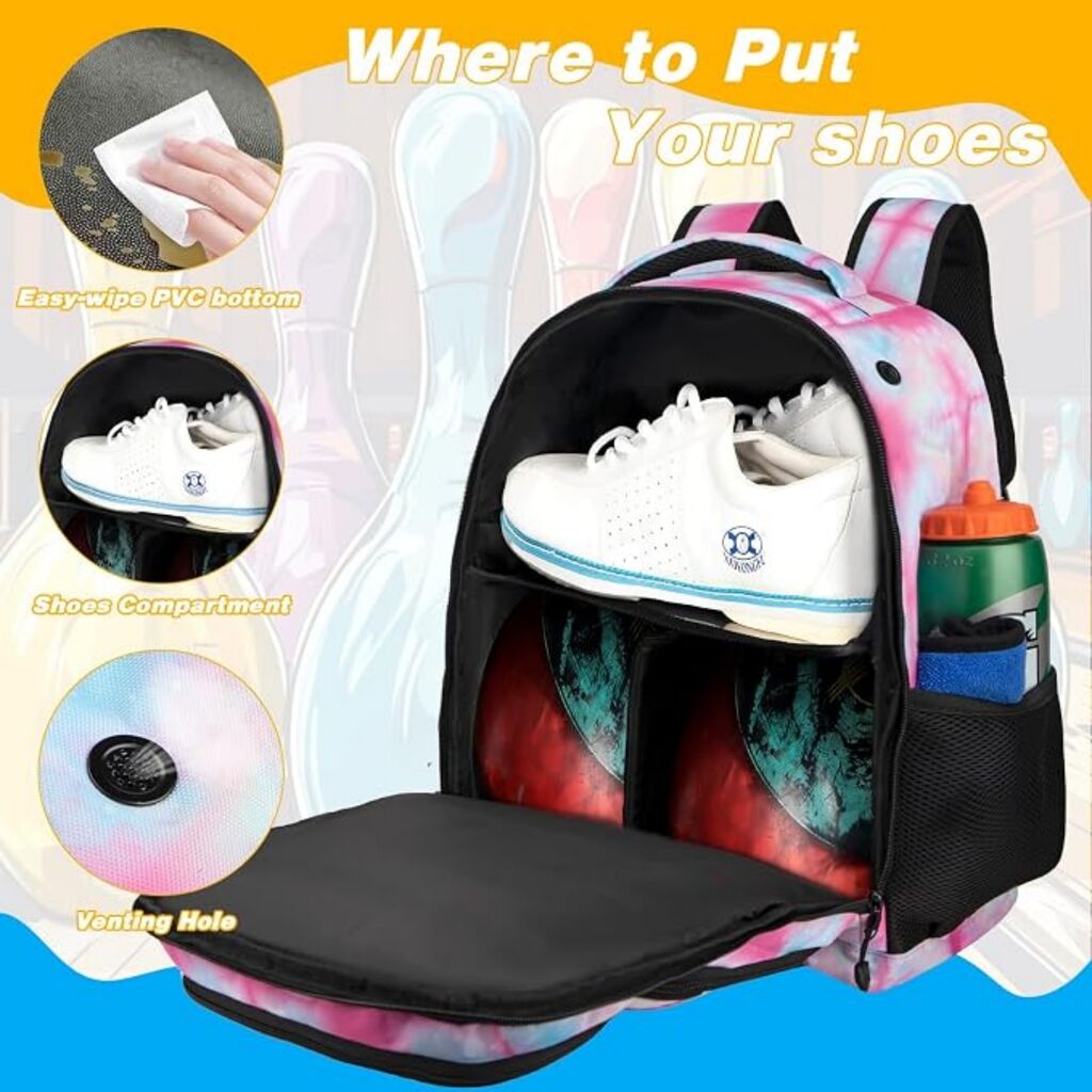 Source 2 Ball Bowling Backpack, Padded Bowling Ball Bag With Shoe ...