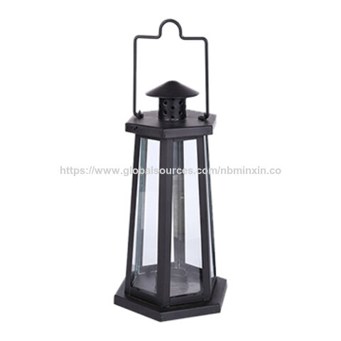 China Black Color Metal Garden Light House Shape Hanging Hurricane Lantern China
