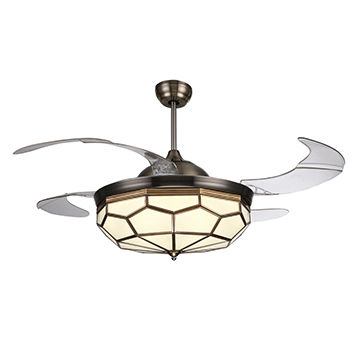 China 42 Glass Shade Ceiling Fan With Led Pendant Light 4