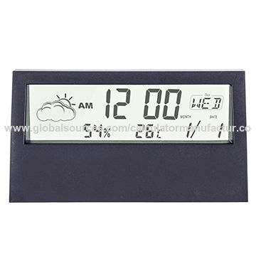 China Weather Station Clock Indoor Temperature White Big Lcd Alarm Temperature And Humidity On Global Sources