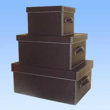 3 Piece Storage Box Set Made Of Faux, Leather Box Storage
