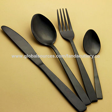 Cutlery Set Stainless Steel With Pvd Coating In Black Golden Rose Golden Colorful Color Global Sources