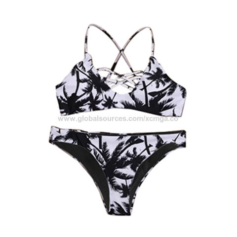 black and white palm tree swimsuit