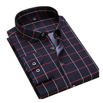 men's casual plaid long sleeve shirt