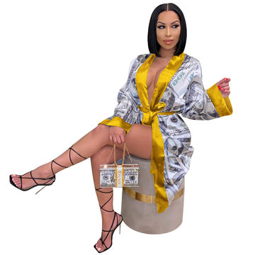 Money print silk robe Clearance