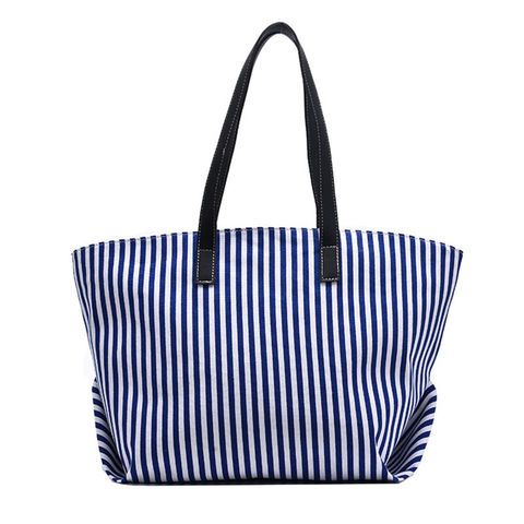 striped tote bag with zipper