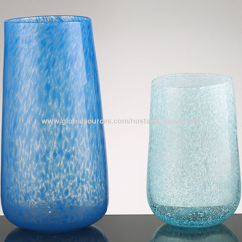 China Hand Made Mouth Blown Art Style Blue Color Glass Vases