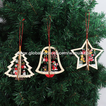 Green Tree Decoration Set Of 9 Assorted Wooden Christmas