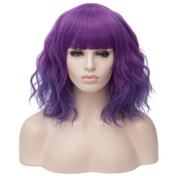 Aicos Purple Ombre 35cm Short Curly Bob Anime Cosplay Wig Free Wig