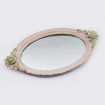 Decorative Antique Regal Resin Mirrored, Pink Mirrored Vanity Tray