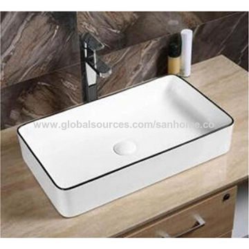 Pedestal Sink Ceramic Art Basin, Rectangle Bathroom Sink