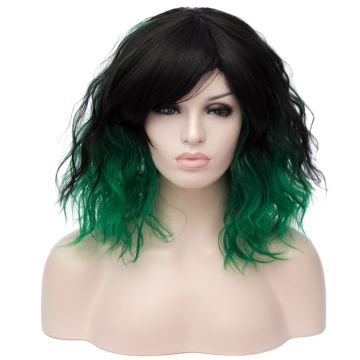 Aicos Black Green Ombre 35cm Short Curly Bob Anime Cosplay Wig Free China Aicos Black Green Ombre 35cm Short Curly Bob